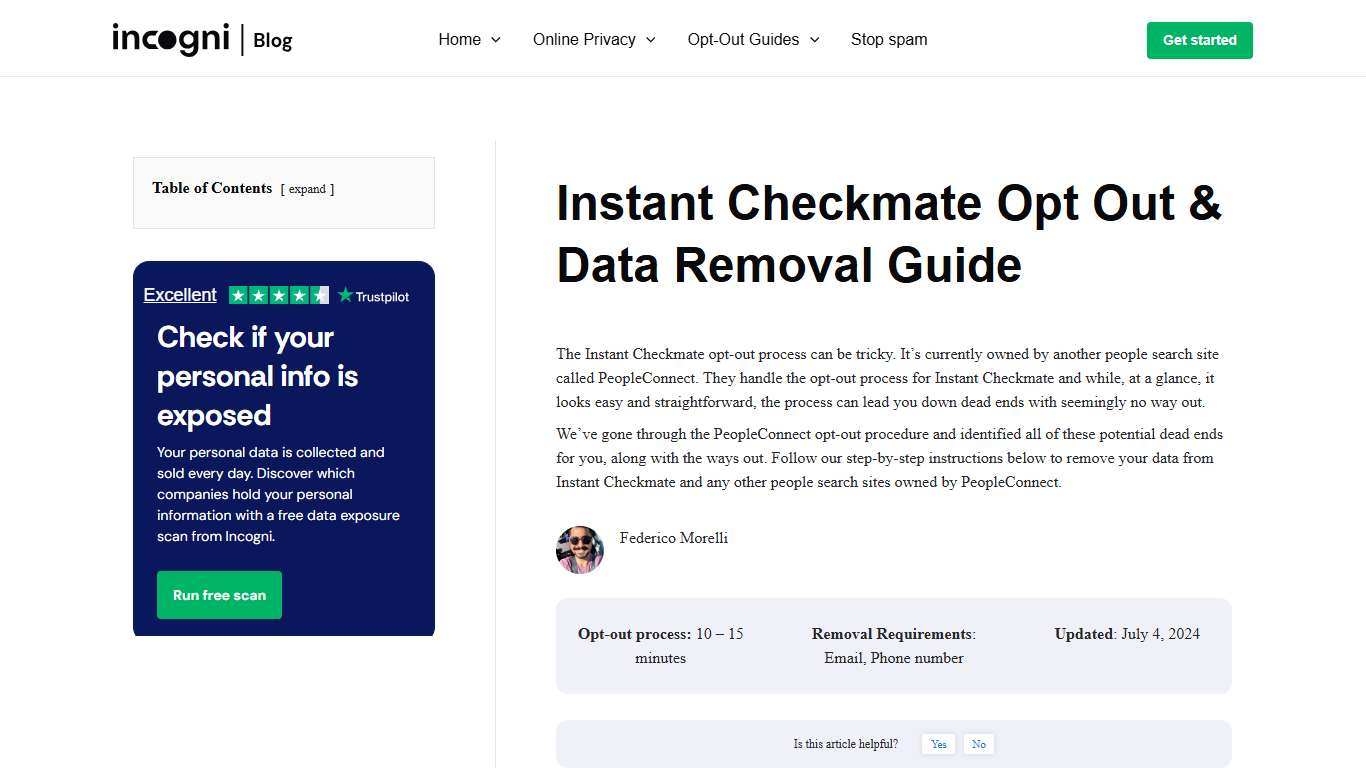 Instant Checkmate Opt Out & Data Removal Guide [2026] | Incogni